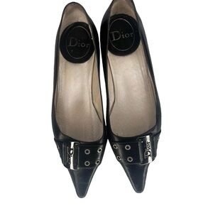 Auth Dior vintage Street Chic Black Leather Pointed Toe Flats 8 38 RARE
